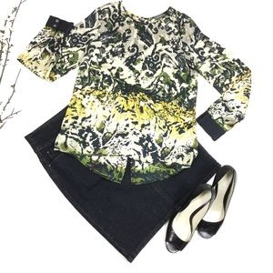 Vince Camuto Black Yellow White Green Geo Top